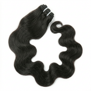 Black hair extensions with wavy texture on a white background