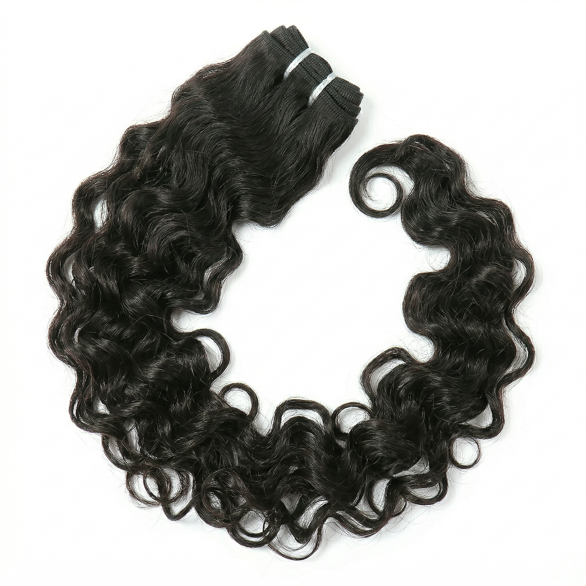 Black loose wave hair extensions on a white background