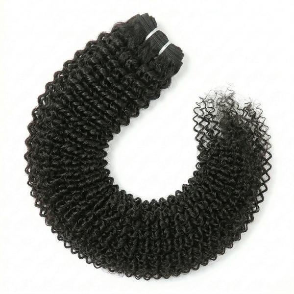 Black curly hair extensions on a white background